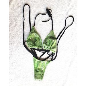 Exotic Dancewear Slingshot Thong  Snakeprint Bikini Set/ Stripper Outfit
